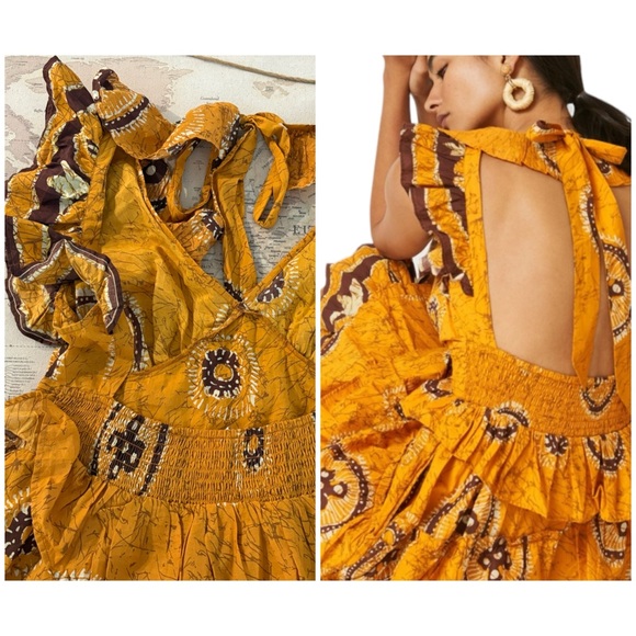 Love The Label Gigi Gold Print Dress Size L EUC 375$ Anthropologie - Picture 9 of 16